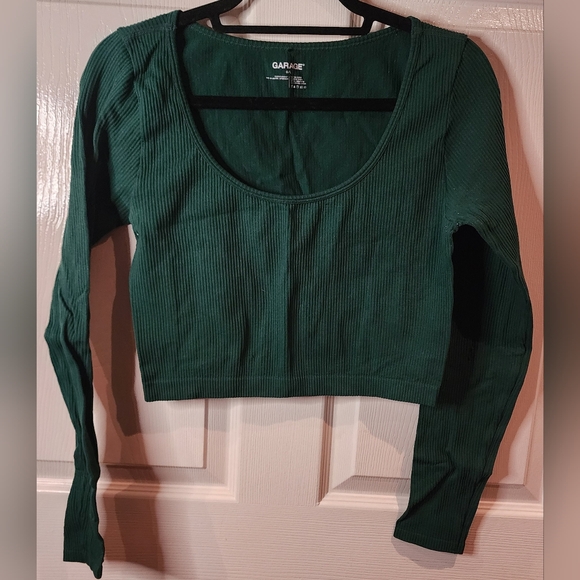 Garage Tops - Garage Green Ribbed Long Sleeve Crop Top Size L